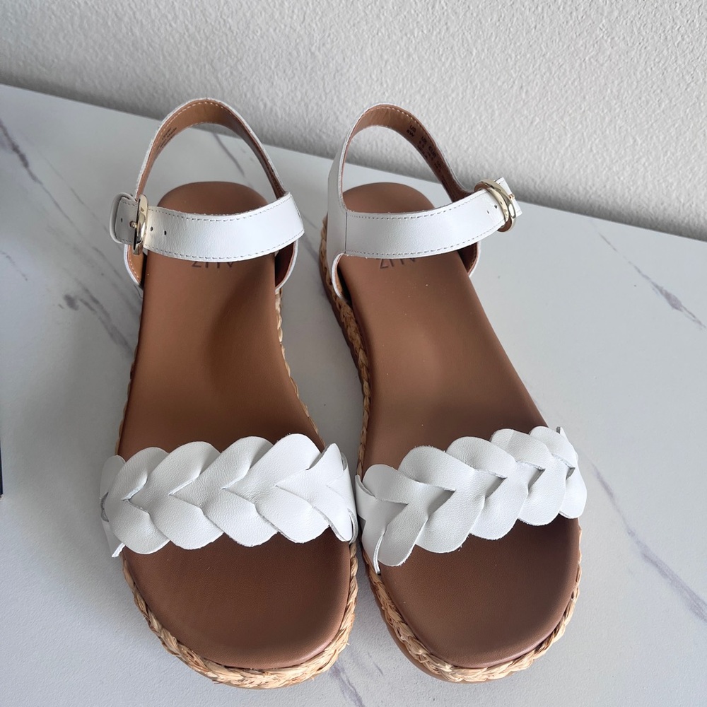 Naturalizer Neila White Leather Braided Espadrille Sandal Buckle Size 8 Wide - Picture 5 of 16